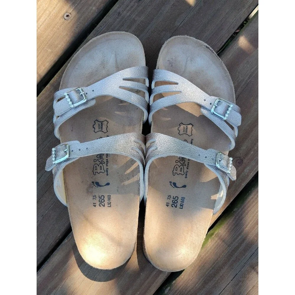 Birki's Silver Metallic Moorea Granada Sandals with Rhinestones Size EU 41